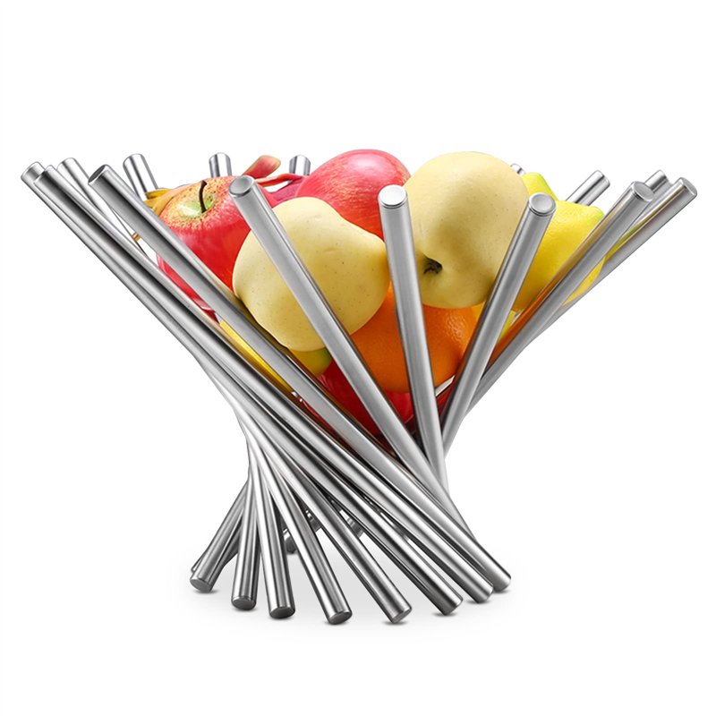 Windfromort Corbeille a Fruit en Acier Inoxydable, Pliable Panier de Fruit Décorative pour Pommes, Bananes, Oranges et Pain, Cor