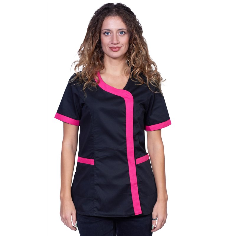 Fratelli d'Italia Blouse de travail noire pour femme, blouse d'été pour coiffeur, centre de beauté XXXL fuchsia
