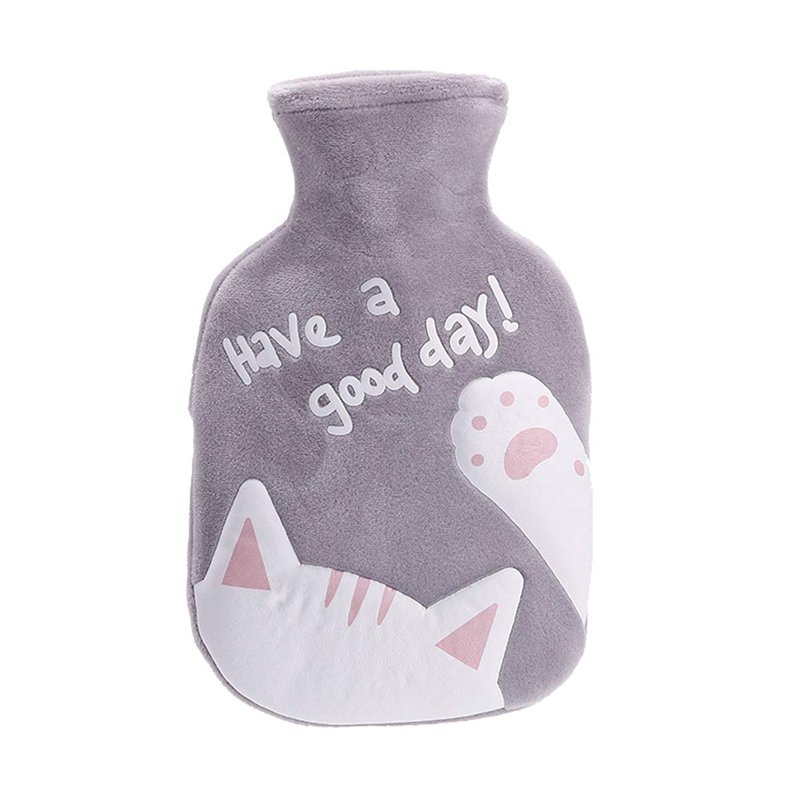 Meetlight Bouillotte avec housse en velours doux - Motif de chat - 350 ml