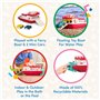 Battat - Wonder Wheels - Bateau Ferry Flotant - Jouet de bain avec voitures pour les tout-petits - 3 pieces - Rouge et blanc, 1 