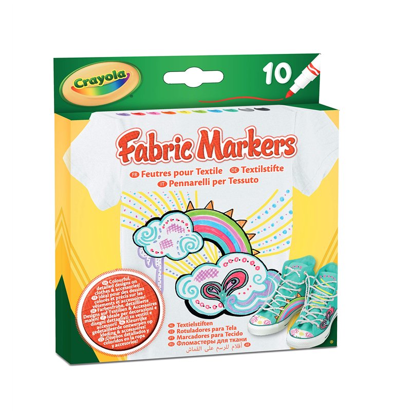 Image secondaire de Crayola - Marqueurs pour tissu, 10 pièces, rouge, rose, orange, jaune, violet, vert clair, bleu, bleu clair, gris, noir, Pour dé