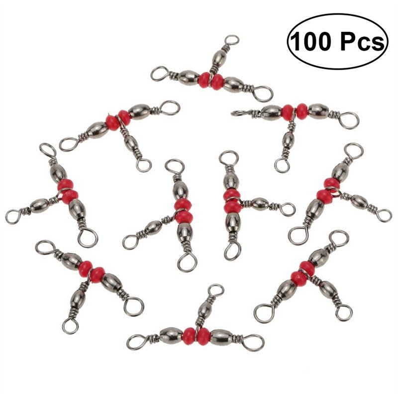 VORCOOL 100 Pcs 3 Way émerillons Rolling T pivotant Leurre T-Turn 3 Voies pivotant Articles de Pêche Accessoires (Rouge)
