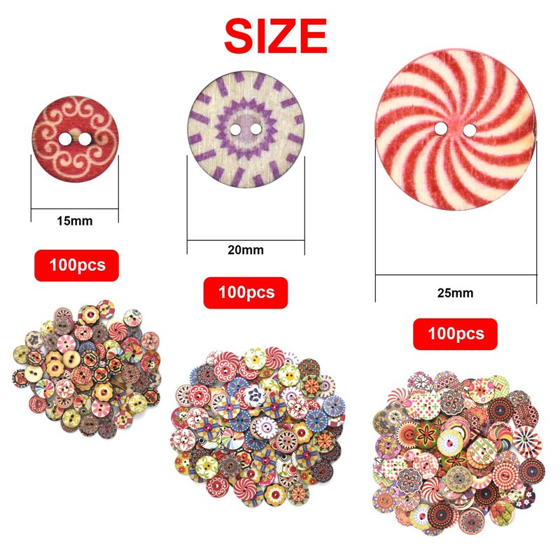 Image secondaire de Skyzone 300 pièces Bouton Rond pour Enfants, boutons mercerie 2 Trous en bois pour Couture Artisanat Bricolage Ornement Fait à l