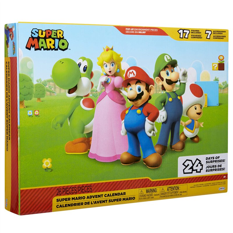 Nintendo Super Mario - Calendrier de l'Avent Super Mario avec 24 Surprises - 17 Figurines Articulées 6 Cm + 7 Accessoires – Joue