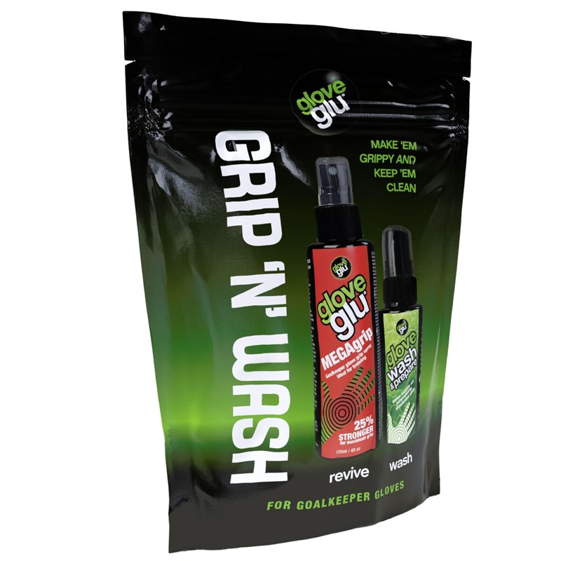 gloveglu Unisex Mega Bundle Grip 'N' Wash, Mega Grip 120ml and 50ml Glove Wash & Prepare. for All Goalkeeping Gloves