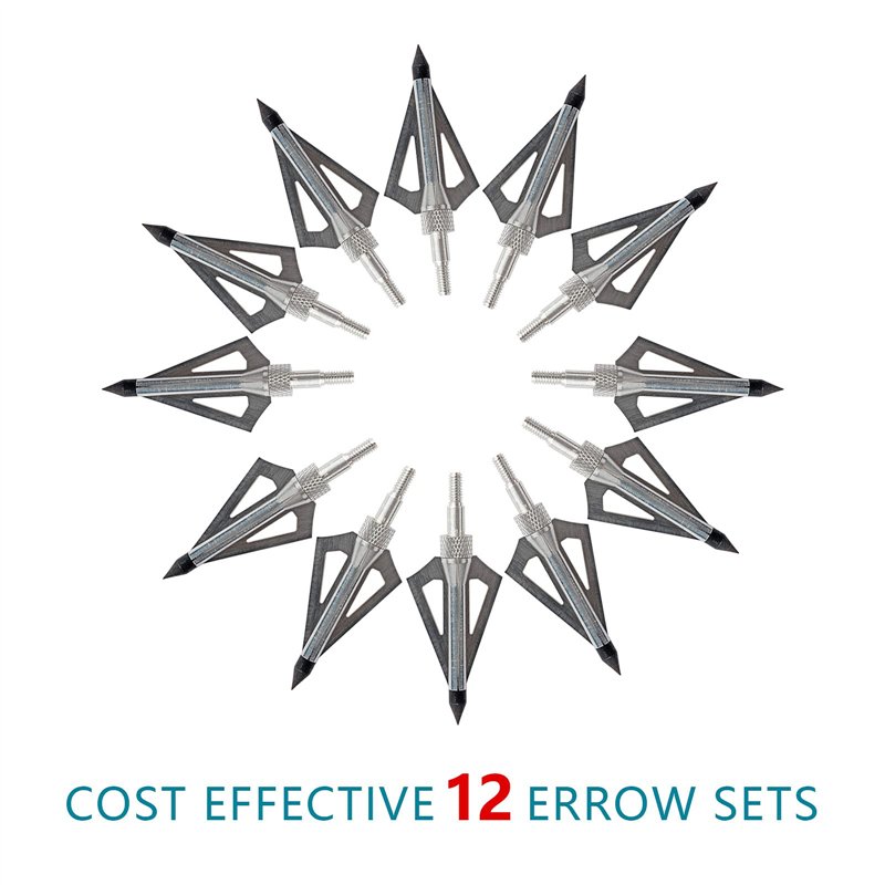 Image secondaire de 12 Pointes de Chasse au tir à l'arc, Têtes de Flèches à 100 Grains avec 3 Lames en Acier Inoxydable， Pointes de flèche en Plein 