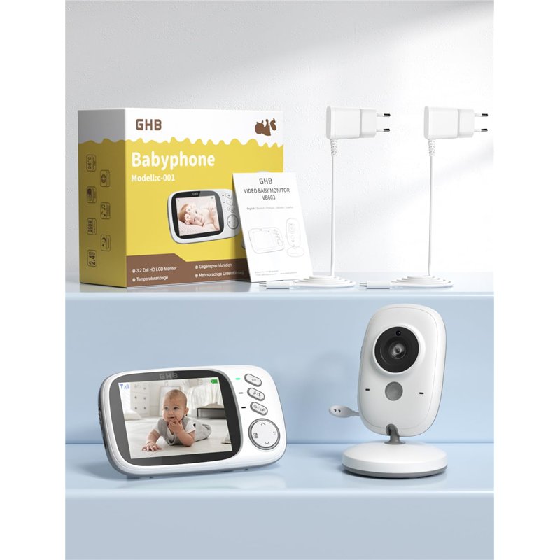 Image secondaire de GHB Babyphone Caméra 3.2 inches Bébé Moniteur Babyphone Vidéo LCD Couleur Bébé Surveillance 2.4 GHz Communication Bidirectionnel