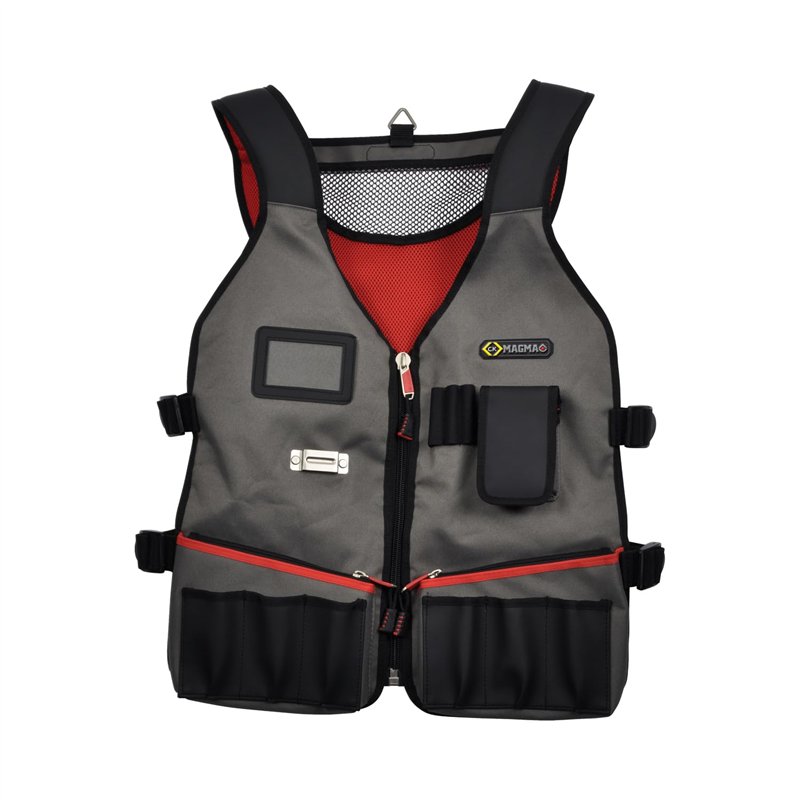 C.K Magma Gilet Porte Outils de Technicien avec 14 Poches, Bande Reflechissant, Porte Metre Ruban, Poche a Couteau, Gilet de Tra