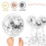 Ballon Blanc et Argent, 50 pièces 12 pouces Argent Confettis Ballons de Fête en Métal Chromé Argenté avec Ruban Argenté pour Déc