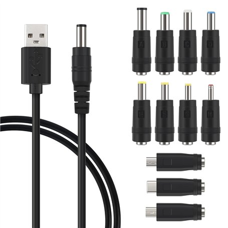 Câble d'Alimentation USB vers DC 1 Pcs Convertisseur Universel 5V avec 11 Pcs Connecteurs 1m Câble de Charge Interchangeable Ada