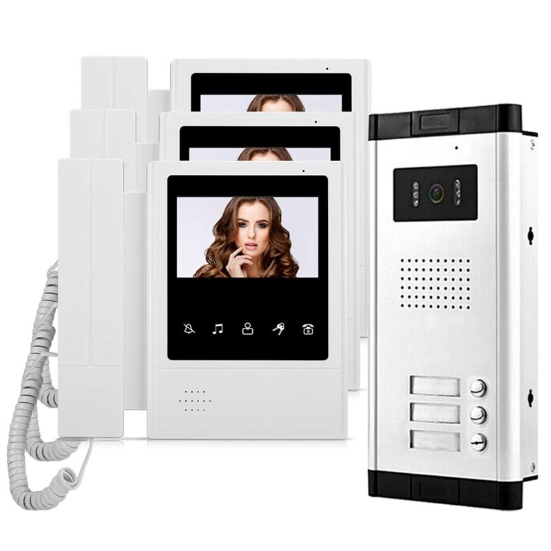 HFeng 4.3 '' Kit interphone vidéo couleur pour interphone 3 moniteurs + 700TVL Caméra vidéo de vision nocturne COMS IR pour 3 ap