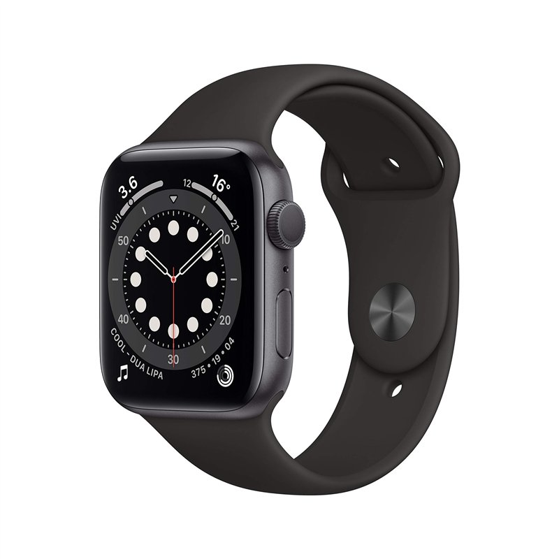 Apple Watch Series 6 (GPS, 44MM) Boîtier en Aluminium Gris Sidéral avec Bracelet Sport Noir (Reconditionné)