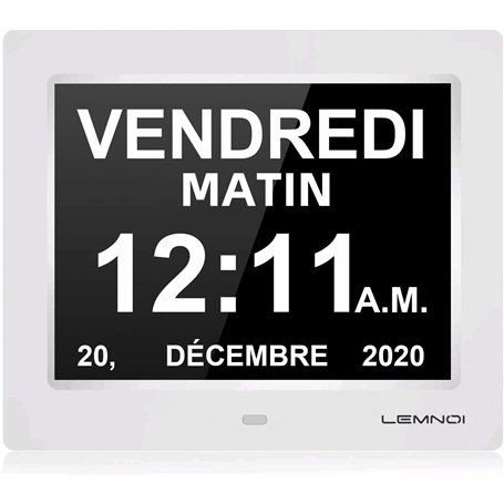 LEMNOI 8" Pouce LCD Horloge Numérique Calendrier N11 avec Date Jour Et Heure Horloge Non-Abrégée Auto Dimming 8 Langues HD Displ