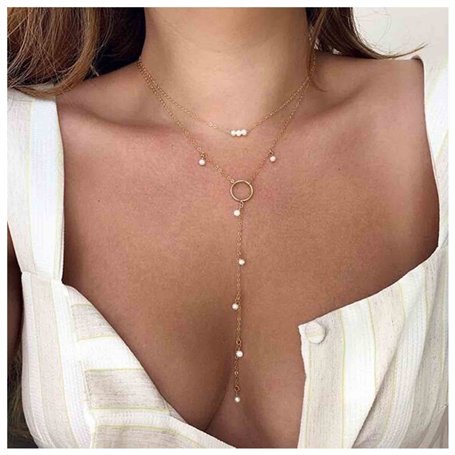 Yheakne Boho Cercle Perle Lariat Collier Or Long Lariat Chaîne Collier Minuscule Perle Collier Ras Du Cou Goutte Perle Chaîne Y