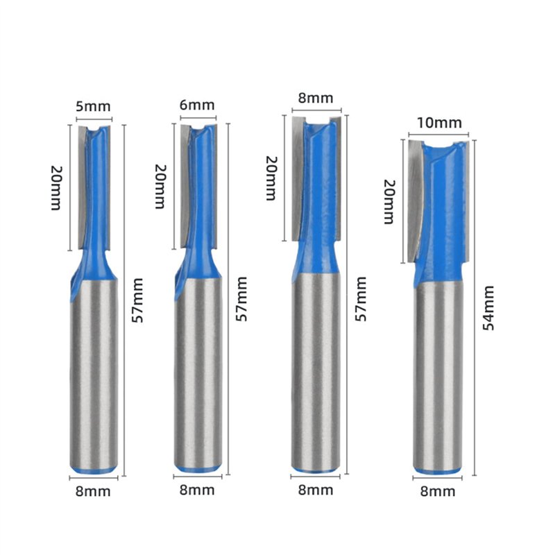 Image secondaire de BIGP Lot de 8 fraises droites à tige de 8 mm - Double cannelure - Pour outils de menuiserie - 5 mm, 6 mm, 8 mm, 10 mm, 12 mm, 14