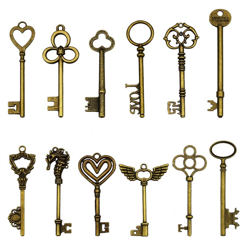 Image secondaire de 24 pièces grandes clés squelette en bronze antique clé rustique pour la décoration de mariage faveur, collier pendentifs