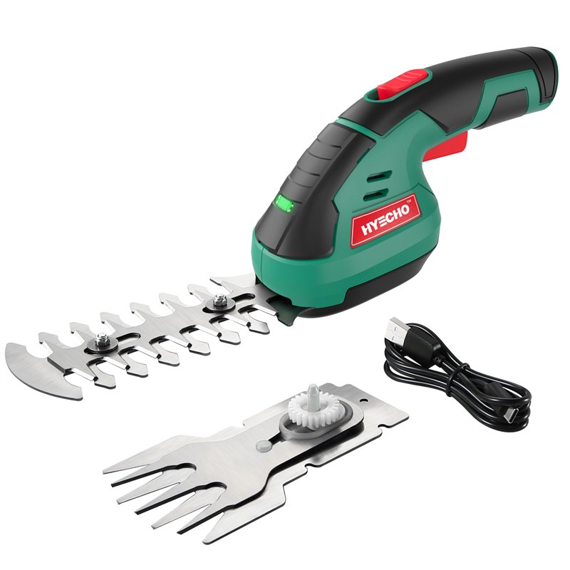 Taille Haie sans Fil, HYECHO 7,2V Taille-Haie et Cisaille a Gazon 2 en 1, Taille Haie Batterie 2,0Ah Intégrée avec 2 Lames, Tail