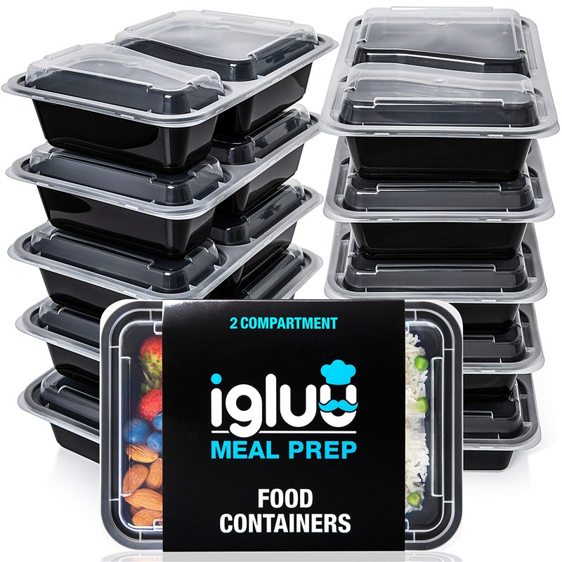 Igluu Meal Prep - Lot de 10 Boîtes alimentaires à 2 compartiments pour préparation des repas - Réutilisables, sans BPA