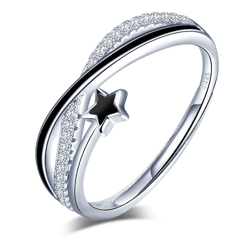 Yumilok Bague femme fille en argent 925, bague ouverte étoile filante, Zircon incrusté, taille ajustable, Cadeau de Noël Anniver