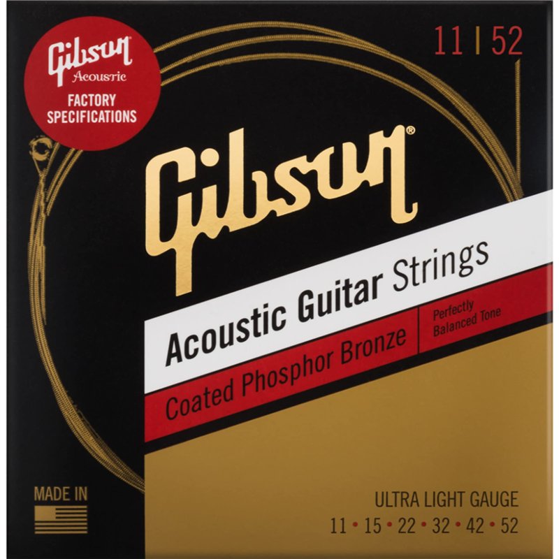 GIBSON ACCESSORIES Cordes Coated Phosphor Bronze Acoustic Ultra-Light 11-15-22-32-42-52, pour guitare acoustique (SAG-CPB11)