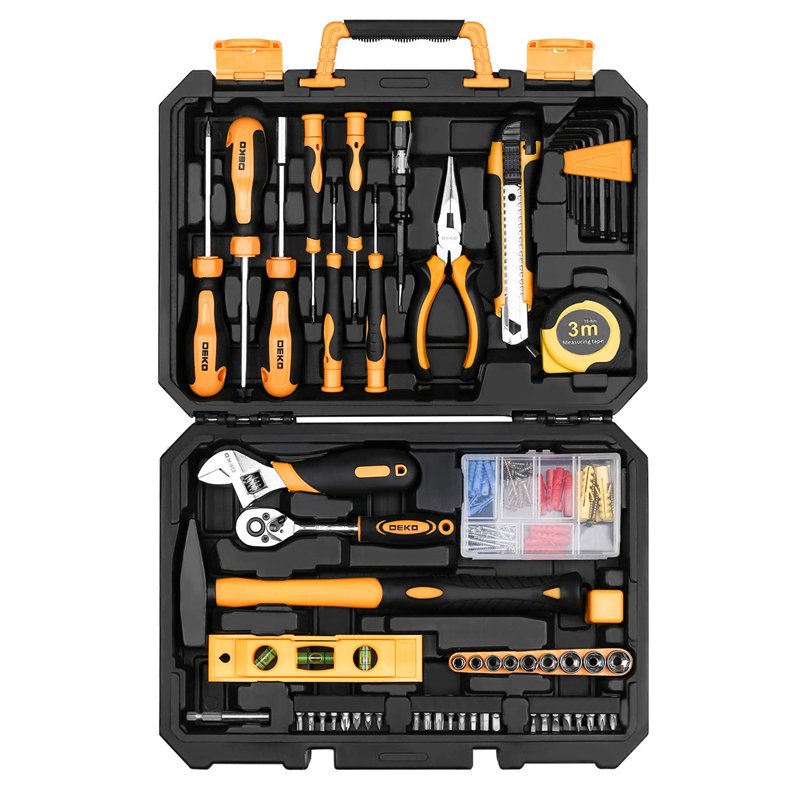 DEKO Coffre à Outils 138 Pièces, Boîte à Outils Complete Bricolage Mecanique, Ensemble d'outils de Réparations Quotidiennes avec