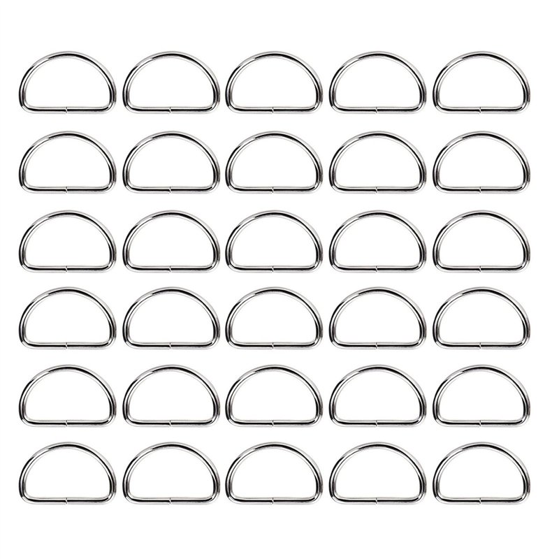 BuxiuGK 30Pcs Anneaux en D Boucle en Métal 32mm,Nickelé boucles de fermeture en D en métal non soudé pour Sangles à Boucle Sacs 