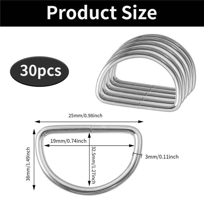 Image secondaire de BuxiuGK 30Pcs Anneaux en D Boucle en Métal 32mm,Nickelé boucles de fermeture en D en métal non soudé pour Sangles à Boucle Sacs 