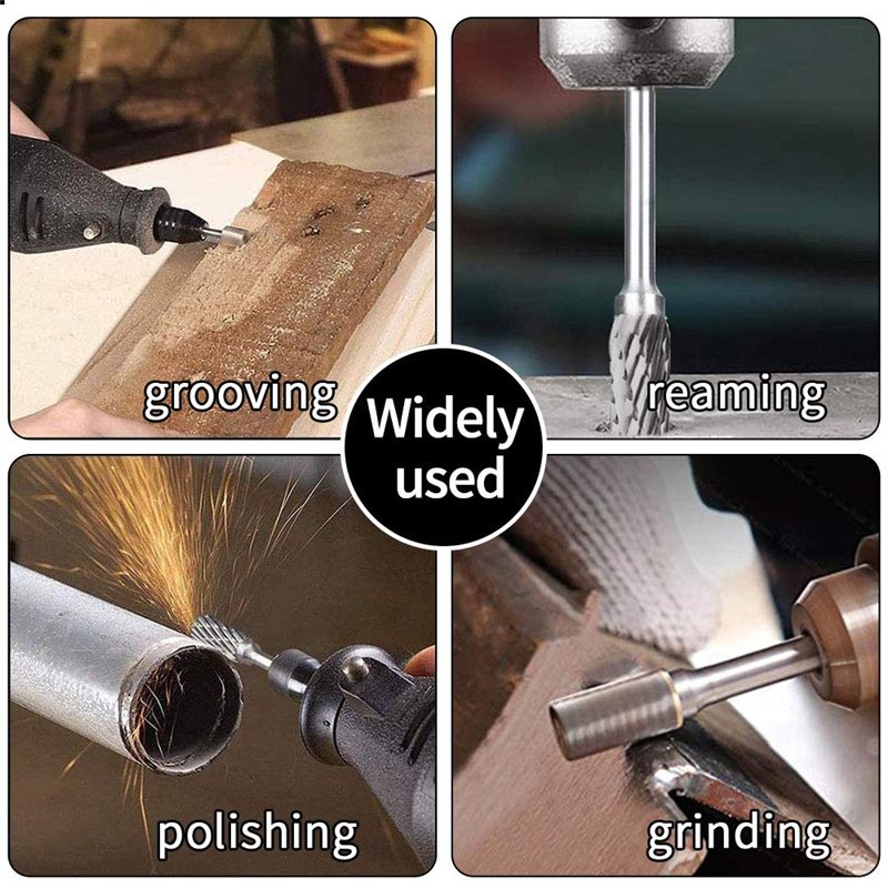 Image secondaire de Jeu de Fraises en Carbure de Tungstène pour Dremel, 10 Pièces Fraises Rotatives à Double Coupe avec Tige de 1/8