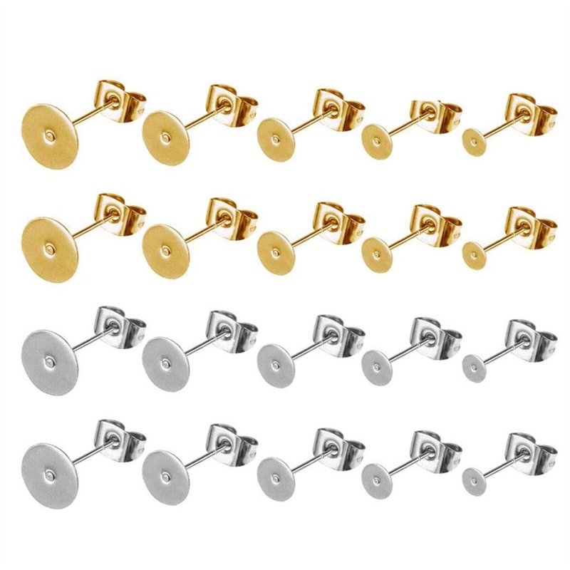 100 Paires Earring Posts Pad, Poteaux Plat de Boucle d'oreille, Boucles d'oreilles en Acier Inoxydable, pour la Fabrication de B