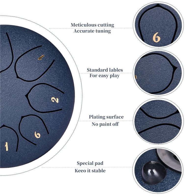 Image secondaire de Tambour à langue d'acier Handpan 6 Pouces Steel Tongue Drums à 8 Tons avec Baguettes, Sac, Couvre Doigt Instrument de Percussion