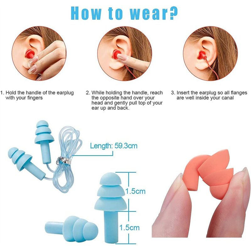 Image secondaire de 12 Paires Bouchons d'oreille en Silicone, Réutilisables Bouchons d'oreille de Nager, Imperméable Bouchons d'oreille pour Dormir 