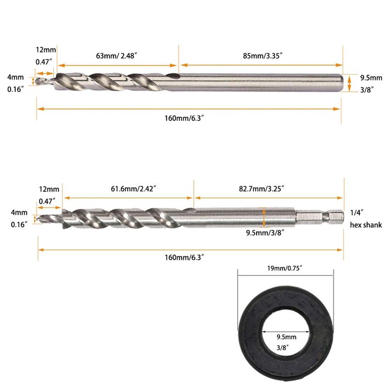 Image secondaire de Saipor 2 Pcs 9.5mm Foret de Trou de Poche 6.35mm Tige Hexagonale et Tige Ronde Foret Fraise Meche Etage pour Gabarit de Perçage 