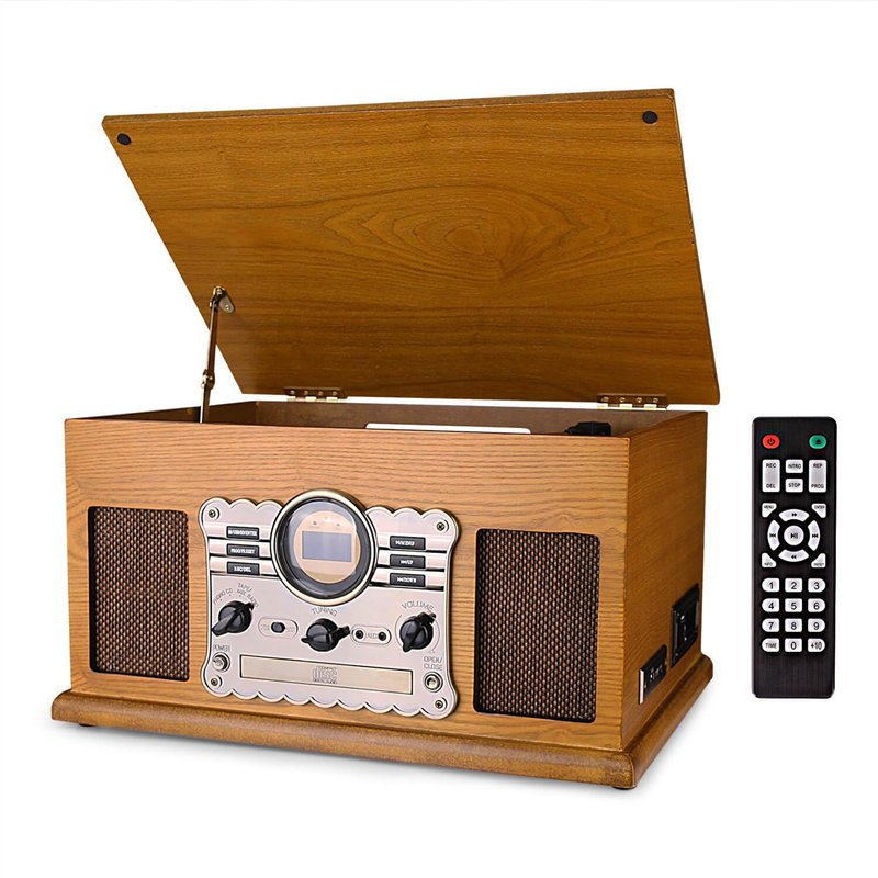 Tourne-Disque 9-en-1 Dab Platine Vinyle avec Bluetooth, CD, Cassette, Radio FM, USB, Fente SD, télécommande