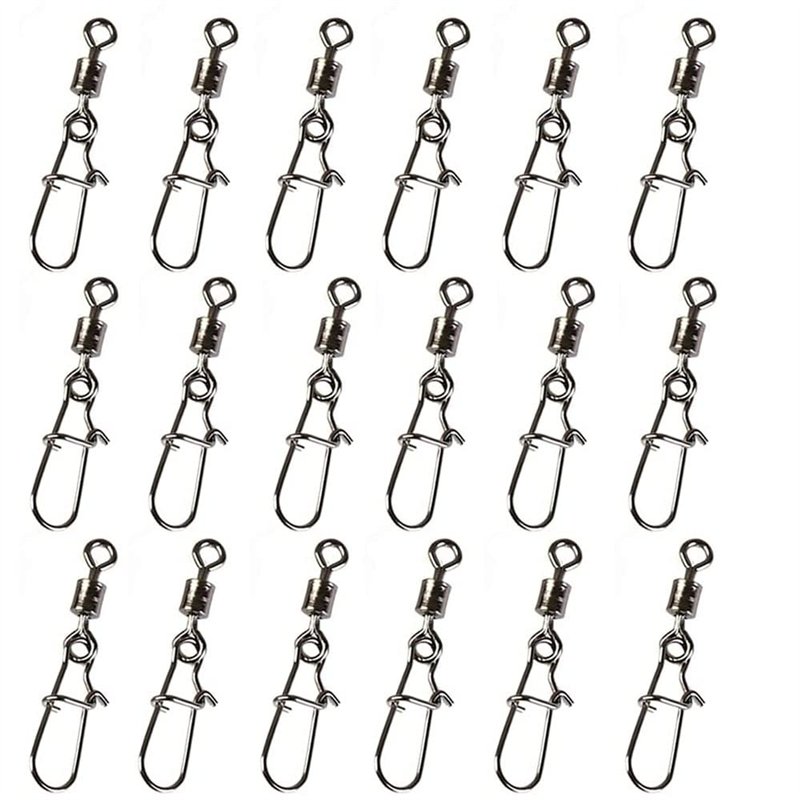 DCQQ 100 pièces Pivot de Pêche en Acier Inoxydable Emerillons Connecteur avec Double Snap Lock Ligne De Pêche Connecteur Émerill