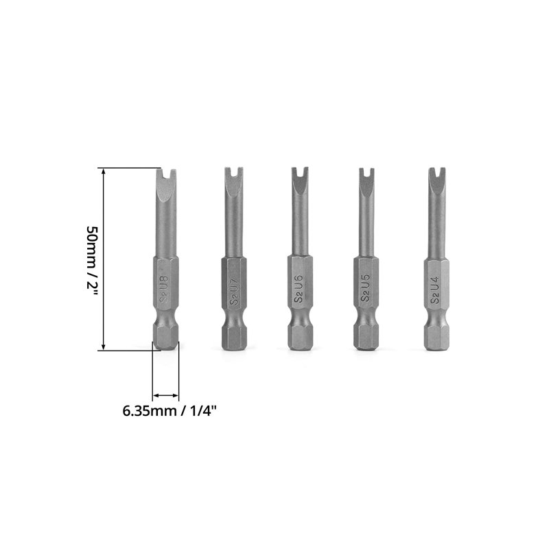 Image secondaire de QWORK® 5 Pcs Embouts de Tournevis en Forme de U, Embouts de Tournevis Magnétiques en Alliage d'Acier S2 Longueur 50mm 1/4