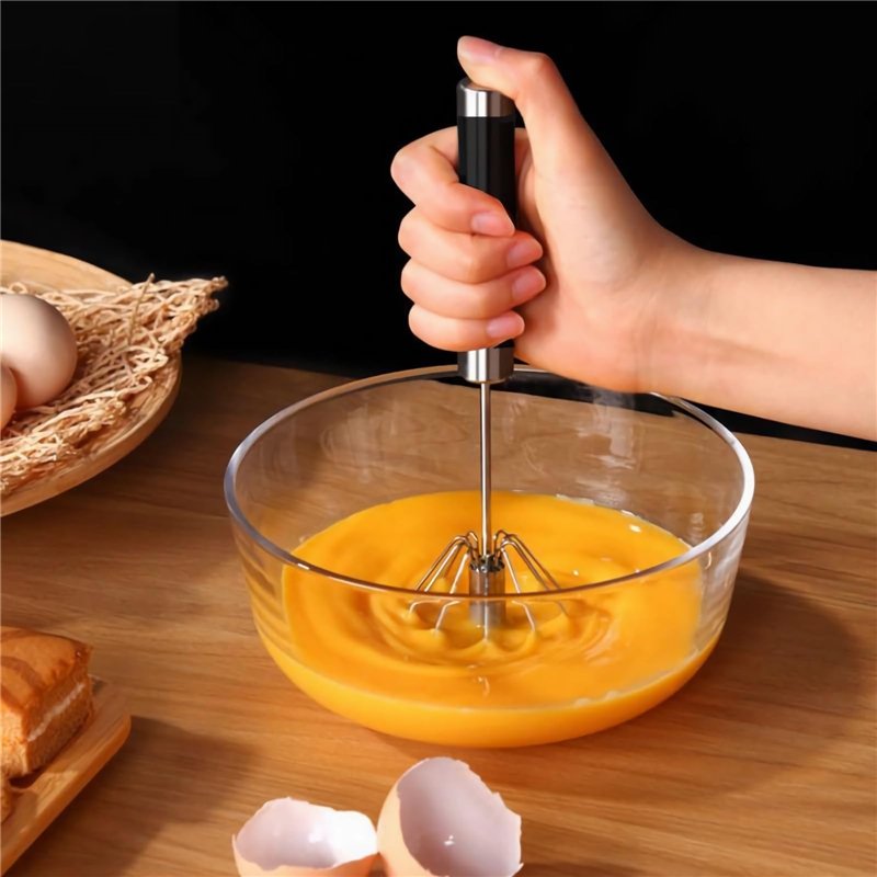 Image secondaire de Fouet, Batteur Manuel Semi-Automatique, Batteur à œufs Manuel en Acier Inoxydable, Batteur Rotatif Multifonctionnel pour Fouette