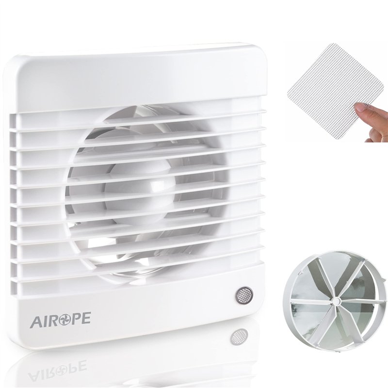 AIROPE-125 mm Ventilateur, Extracteur d'air avec Clapet anti-retour + Moustiquaire intégré,9.1 W,dB(A) 31,VMC pour salle de bain