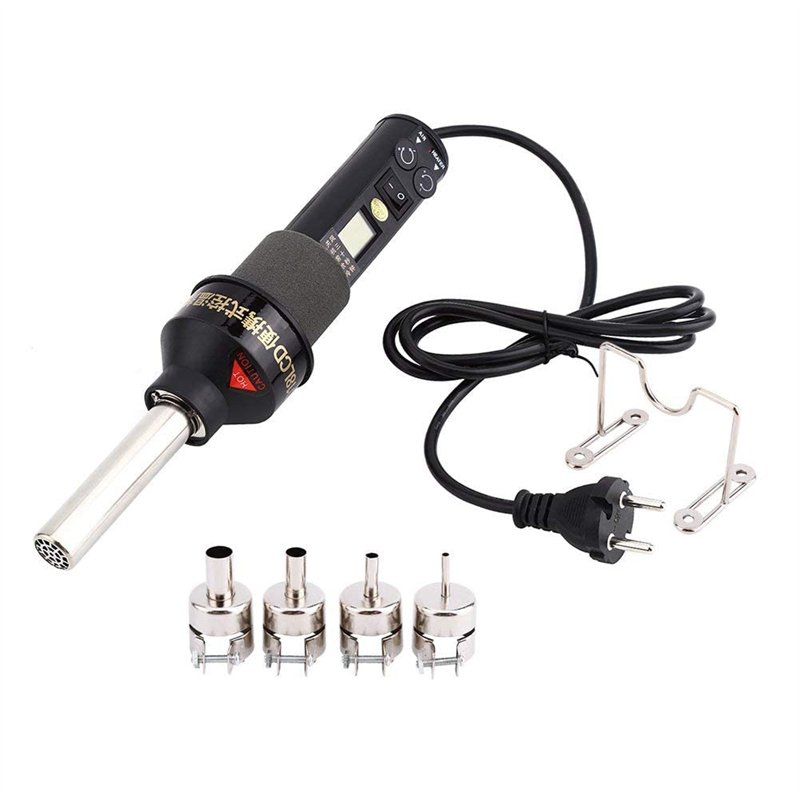 Image secondaire de Pistolet à Air Chaud à Chaleur Électronique Réglable LCD 220V 450W Décapeur Thermique avec 4 Buses et 1 Support pour Station de 