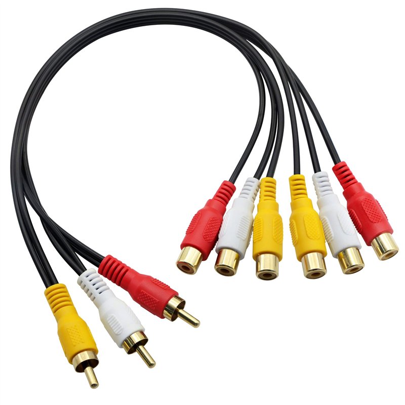 GINTOOYUN Câble répartiteur audio vidéo 3 RCA mâle vers 6 RCA femelles, adaptateur composite pour TV, DVD, décodeur, etc. - 0,3 
