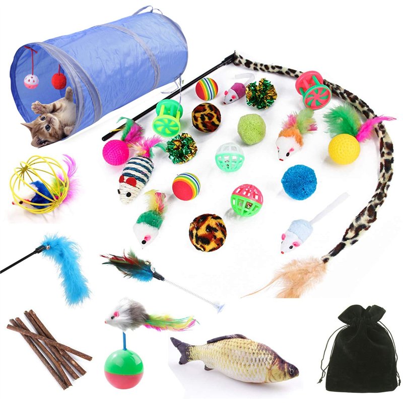HEPAZ Kit Jouet Chats,32 pièces Jouet pour Animaux Domestiques Toys pour Chat Minou,Jouet De Boule, Tunnel Jeu pour Chaton