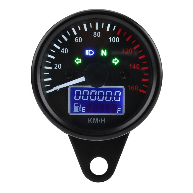 Qiilu Compteur de vitesse de moto, Compteur de vitesse de moto universel, 0~160KM / H Moto Tachymètre Numérique LCD Compteur de