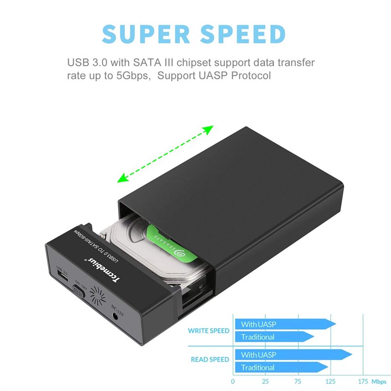 Image secondaire de Tccmebius TCC-S863-DE USB 3.0 vers SATA Externe Boîtier de Disque Dure pour 2,5 3,5 Pouce SATA I/II/III et SSD (Max de 20TB), So