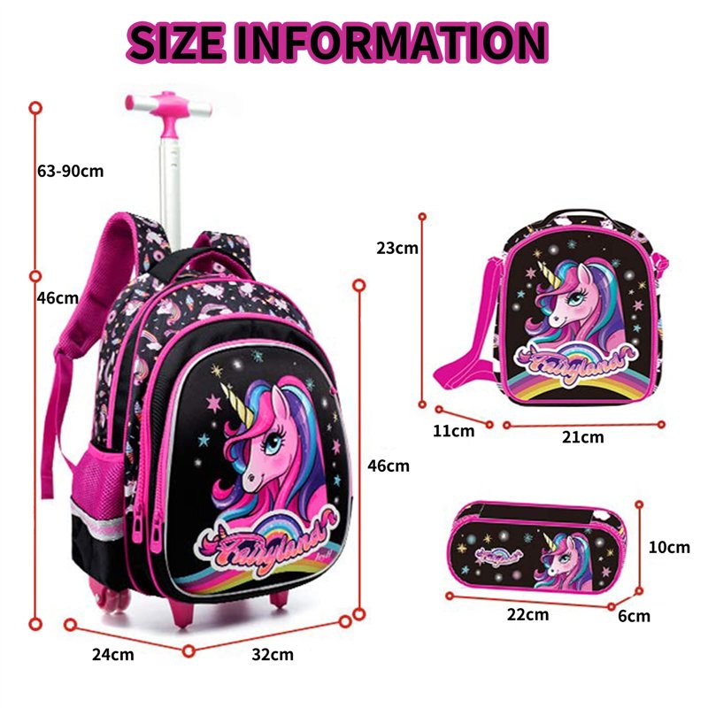 Image secondaire de IvyH Cartable Fille Sac à Dos à roulettes, Sac d'école Primaire Licorne Sacs à Dos Chariot avec Sac Repas Bandoulière Trousse En