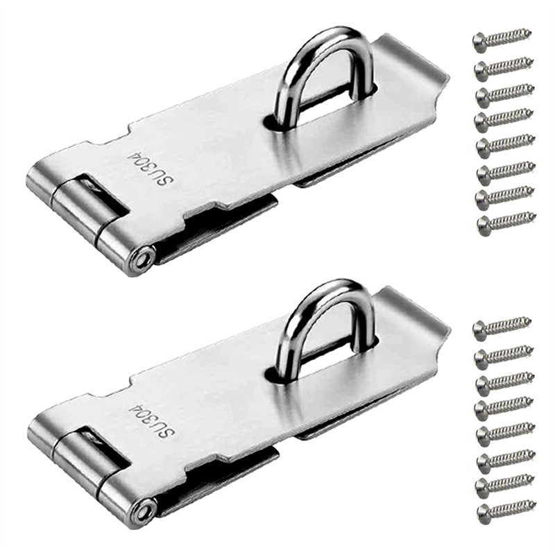 Loquet de Cadenas Agrafe,2 Pièces Porte Fermoir Verrou de Porte Moraillon De Verrou en Acier Inoxydable 4 Pouces Avec Des Vis Ve