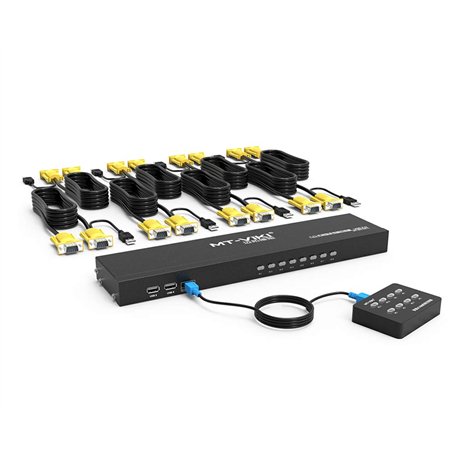 MT-VIKI Commutateur KVM VGA 8 ports 1U à montage en rack 8 x 1 - Prend en charge clavier
