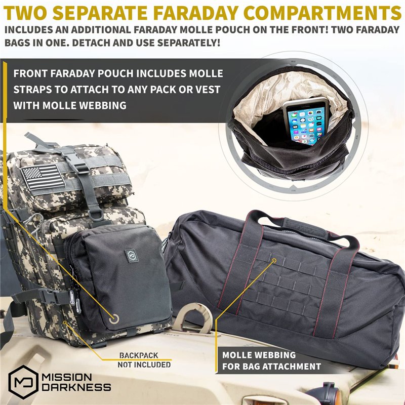 Image secondaire de Mission Darkness X2 Faraday Duffel Bag + Detachable MOLLE Faraday Pouch (Gen 2) // Military-Grade RF Shielding for Large Electro