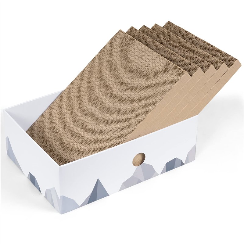 Conlun 5-Pack Griffoirs pour Chat avec Boîte, Grand Grattoir Chat Réversible, Trous Interactifs, Durable et Antisalissure, Protè