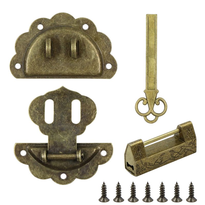 Cadenas Loquet Hasp Boucle Serrure - Vintage Design Alloy Latch Retro Style Mini avec vis et clé, à verrou rétro pour boîte bijo