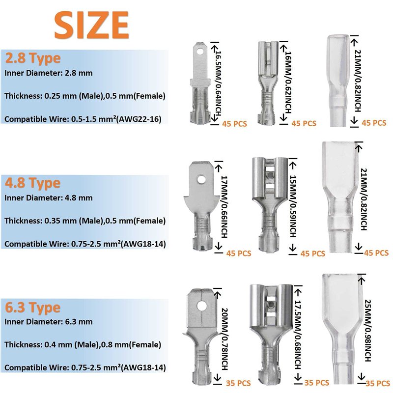 Image secondaire de HUAREW 3 valeurs 375 pièces 2.8/4.8/6.3mm mâle et femelle fil bêche connecteur à sertir terminal manchon isolant kit pour voitur