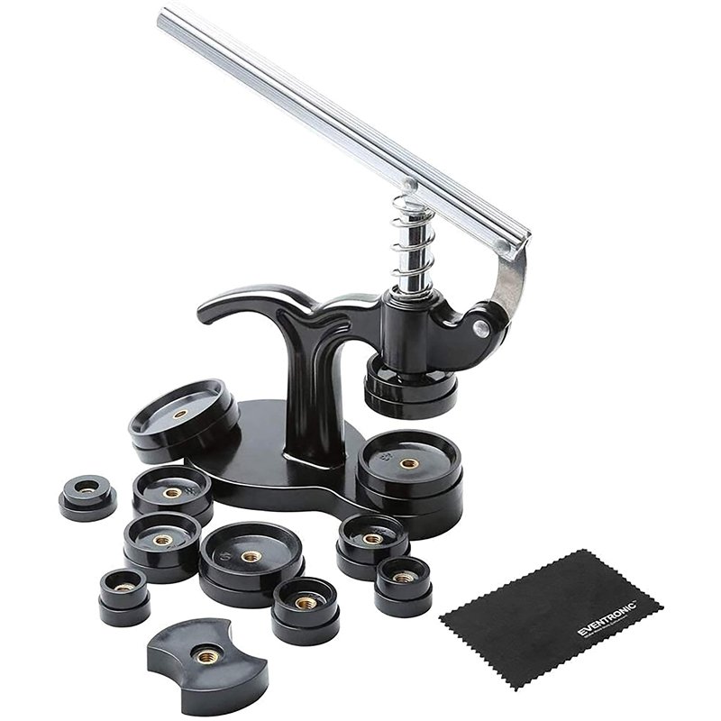 Eventronic Presse de Boîtier Montre, Outil Montre Pour Fermeture La Table Arrière De Montre 12 Tailles de Moules